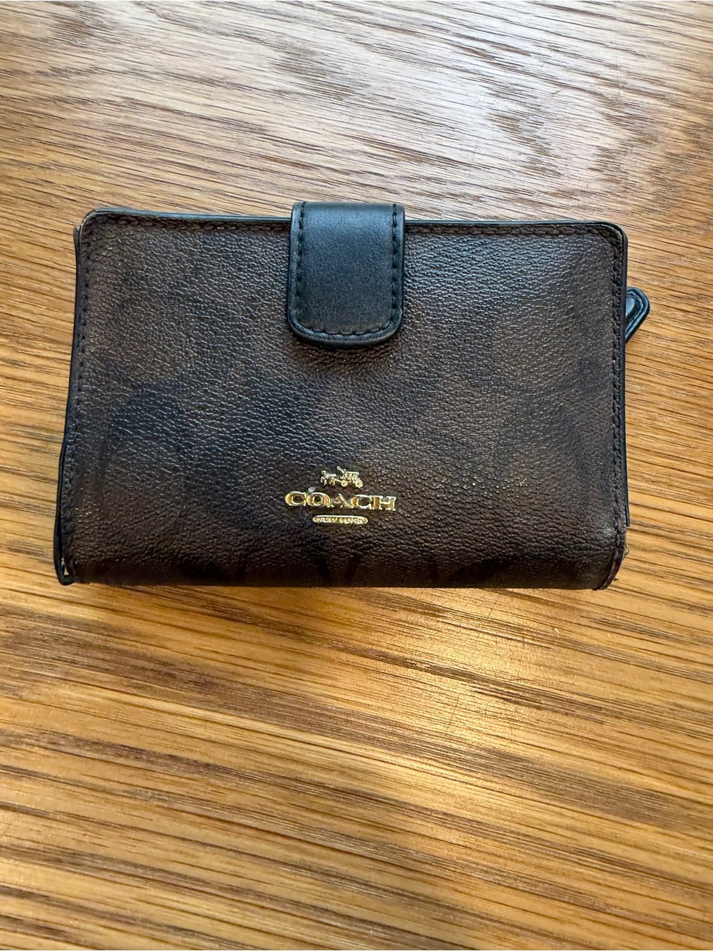 Coach Signature Medium Corner Zip Wallet L-Shaped Zipper Brown Leather